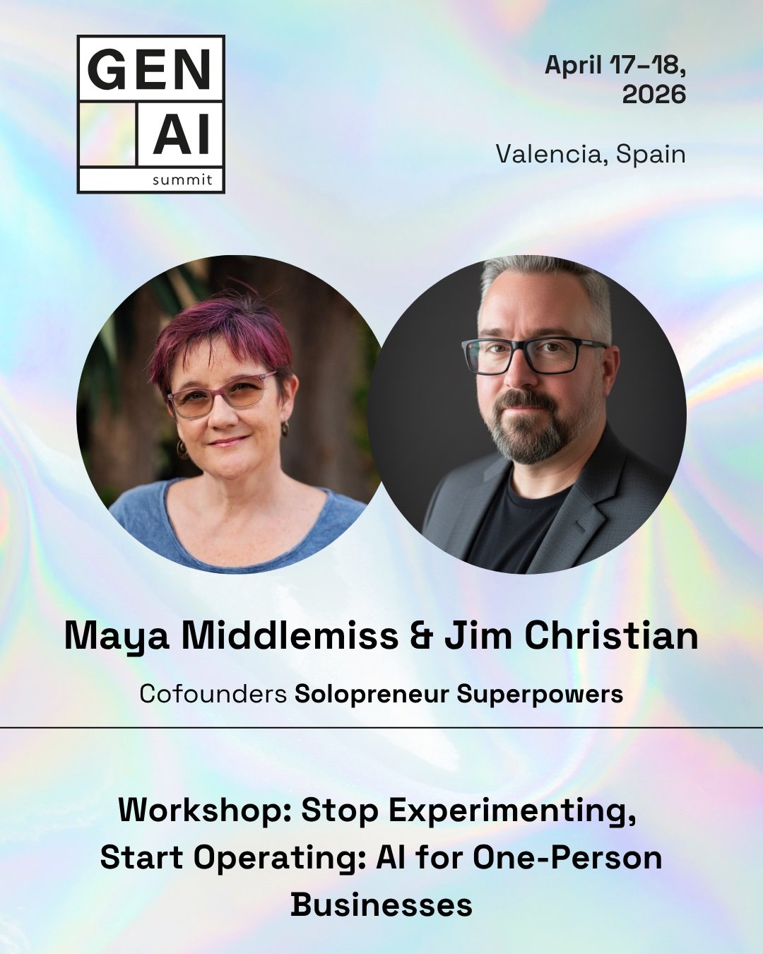 Maya Middlemiss and Jim Christian at GenAI Summit Valencia, April 2026